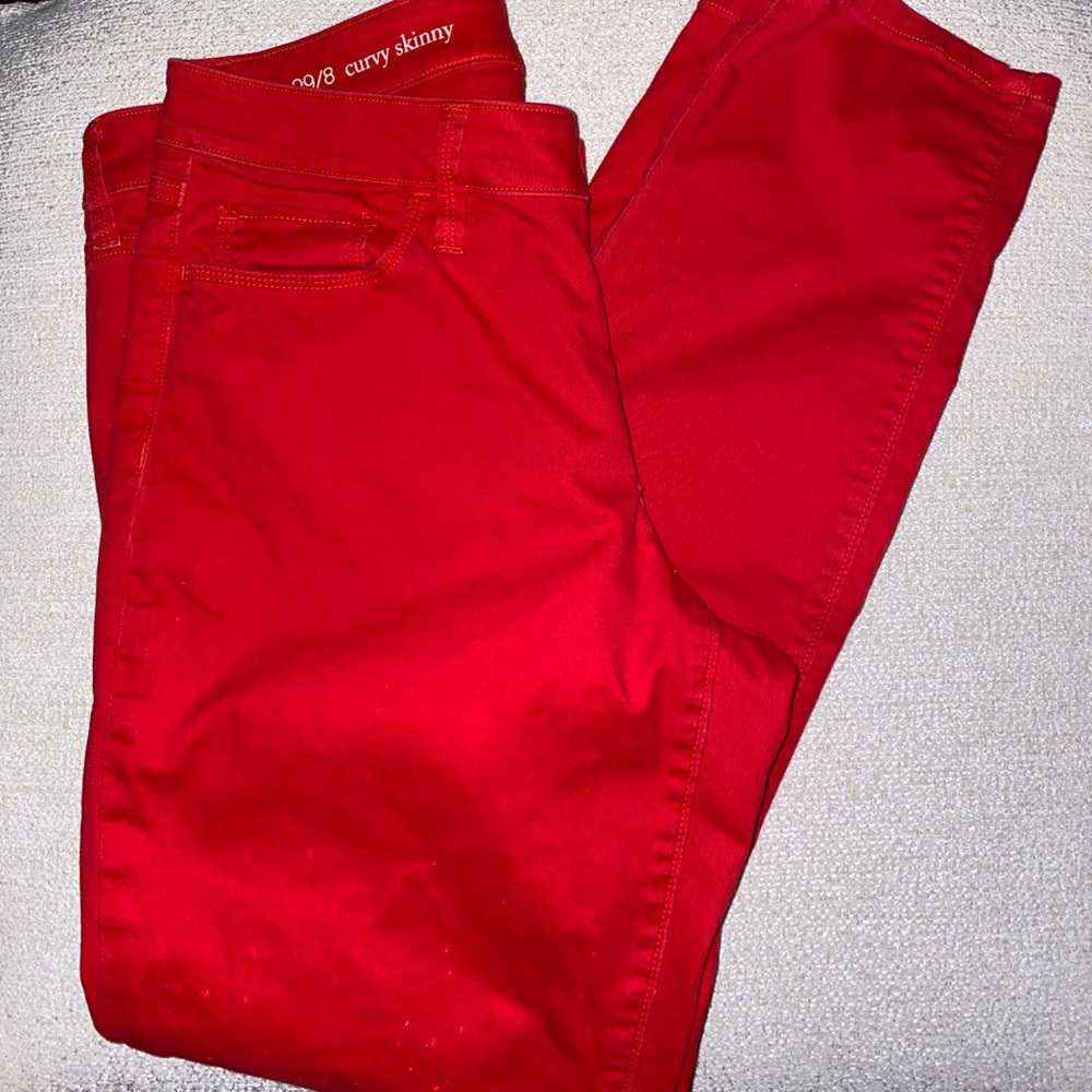 Red curvy skinny jeans